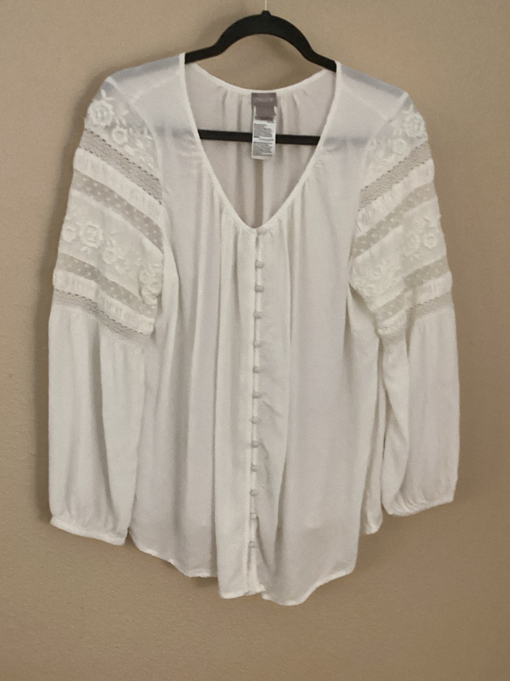 Chico's White Button-Front Lace Sleeve Blouse